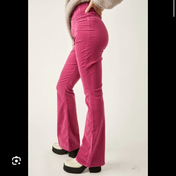 FP We The Free Jayde Cord High Rise Pink Flare Bell bottom 27 corduroy - Picture 3 of 8